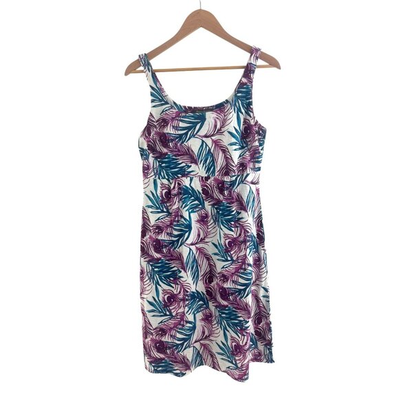 Tommy Bahama Fronds Of A Feather Tank Dress Size M Peacock Palm Print Empire - Picture 2 of 5